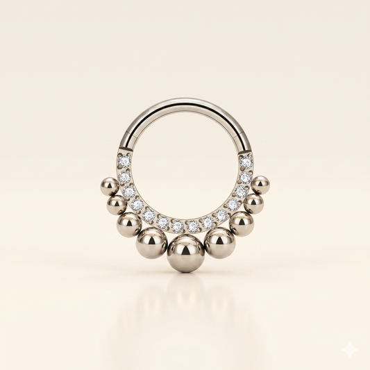 Luksusowy segment z cyrkonią Clicker z tytanu ASTM F136 – ucho do nosa 16G